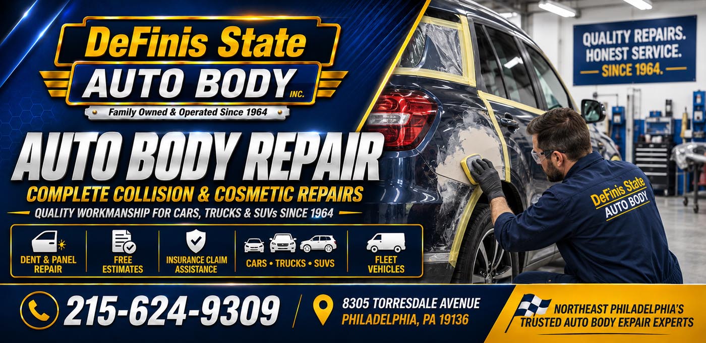 Collision Repair Somerton 19116 auto body shop serving Bustleton 19115, Parkwood 19154 and Northeast Philadelphia with dent repair, bumper replacement, paint matching, frame straightening and insurance claim assistance for cars, trucks and fleet vehicles.